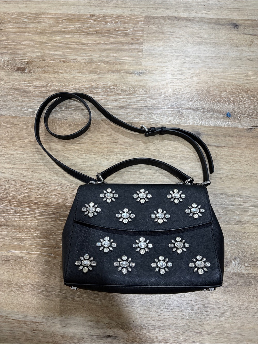 Black Embellished Flower Crossbody Bag - Brand Unspecified